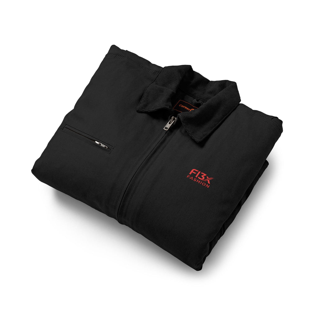 Duck Cloth Work Jacket - Black Durable Carpenter Jacket with Small Red Logo