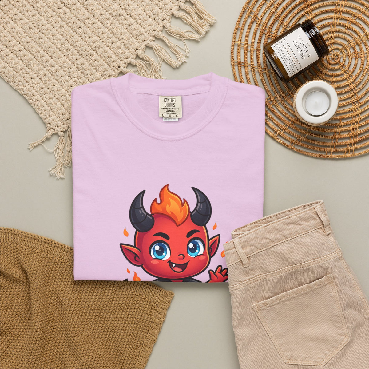 Devil Baby Graphic T-Shirt — Cute Red Demon Cartoon Tee with "FBfashionBaby" Script