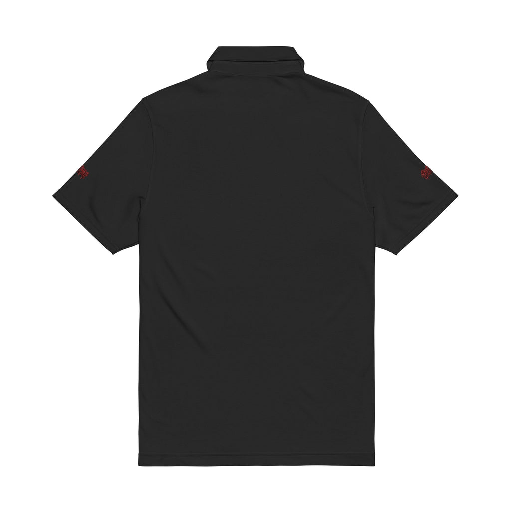 Embroidered Men’s Performance Polo — White with Red Script Logo