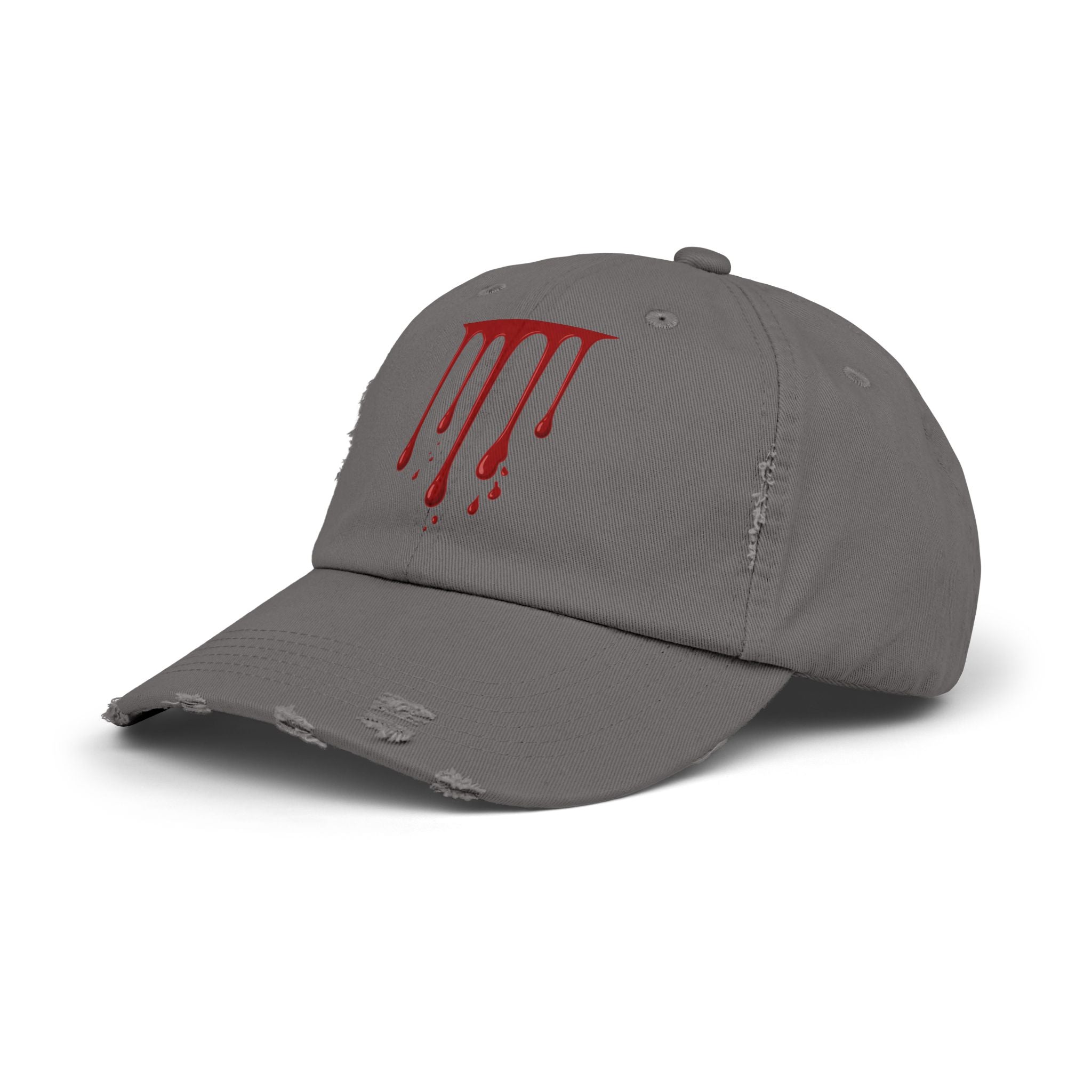 Distressed Black Cap with Red Drip Graphic – Gothic Blood Drip Hat