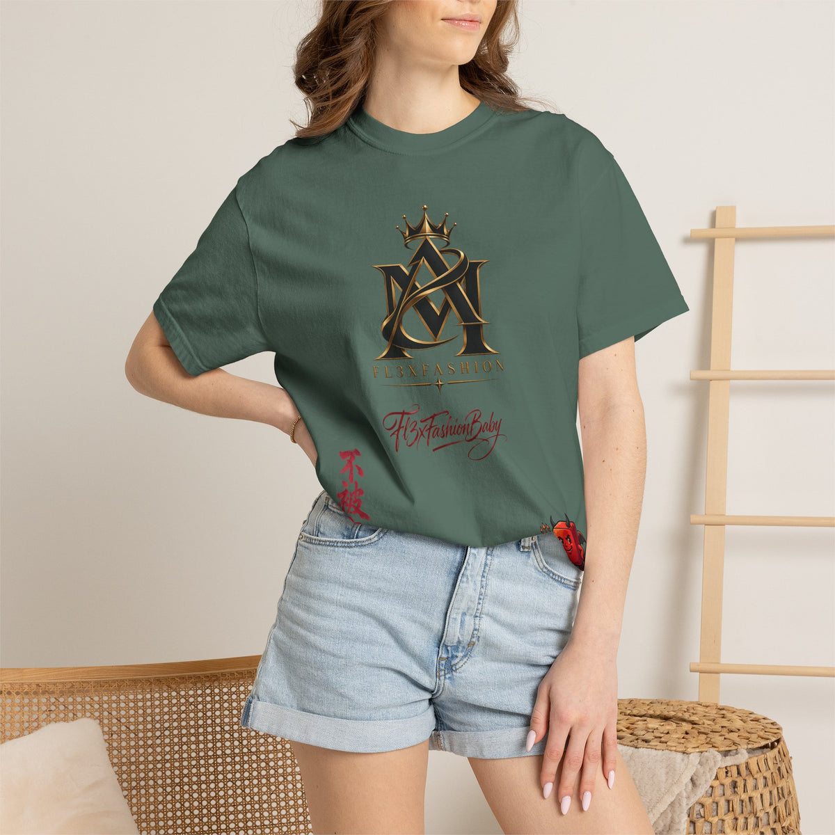 Graphic T-Shirt — Urban Asian-Inspired Logo Tee with Kanji & Devil Icon