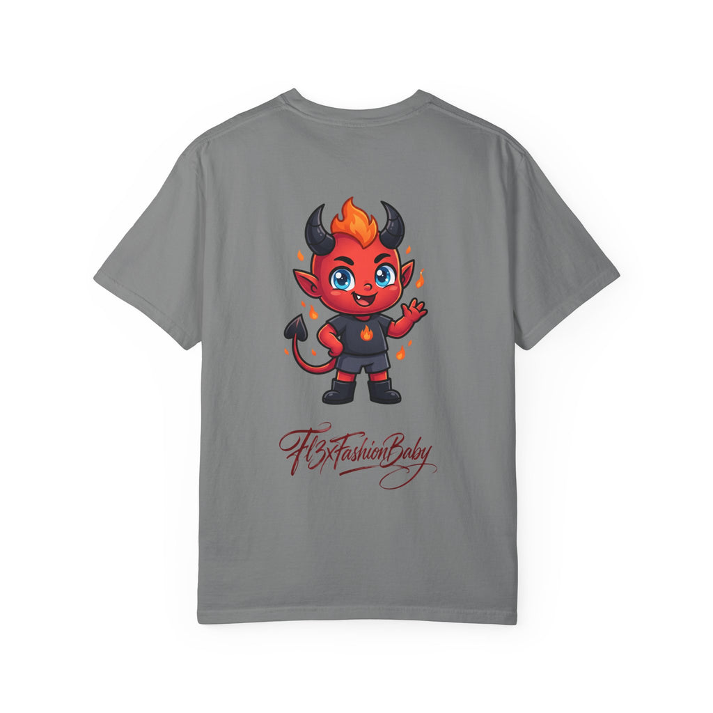 Devil Baby Graphic T-Shirt — Cute Red Demon Cartoon Tee with "FBfashionBaby" Script