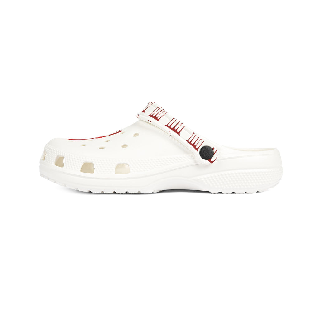 Rubber Clogs — White EVA Foam Shoes with Red '17' & Patterned Strap