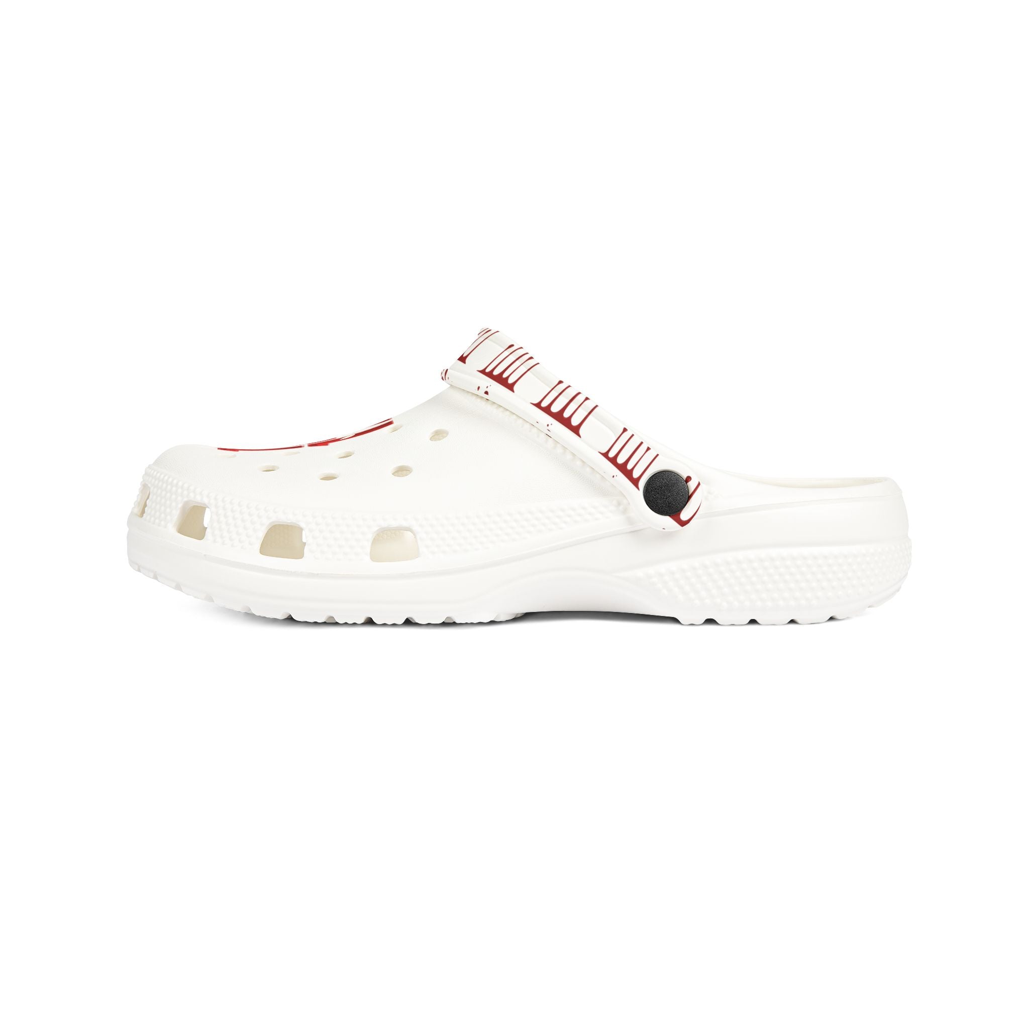 Rubber Clogs — White EVA Foam Shoes with Red '17' & Patterned Strap
