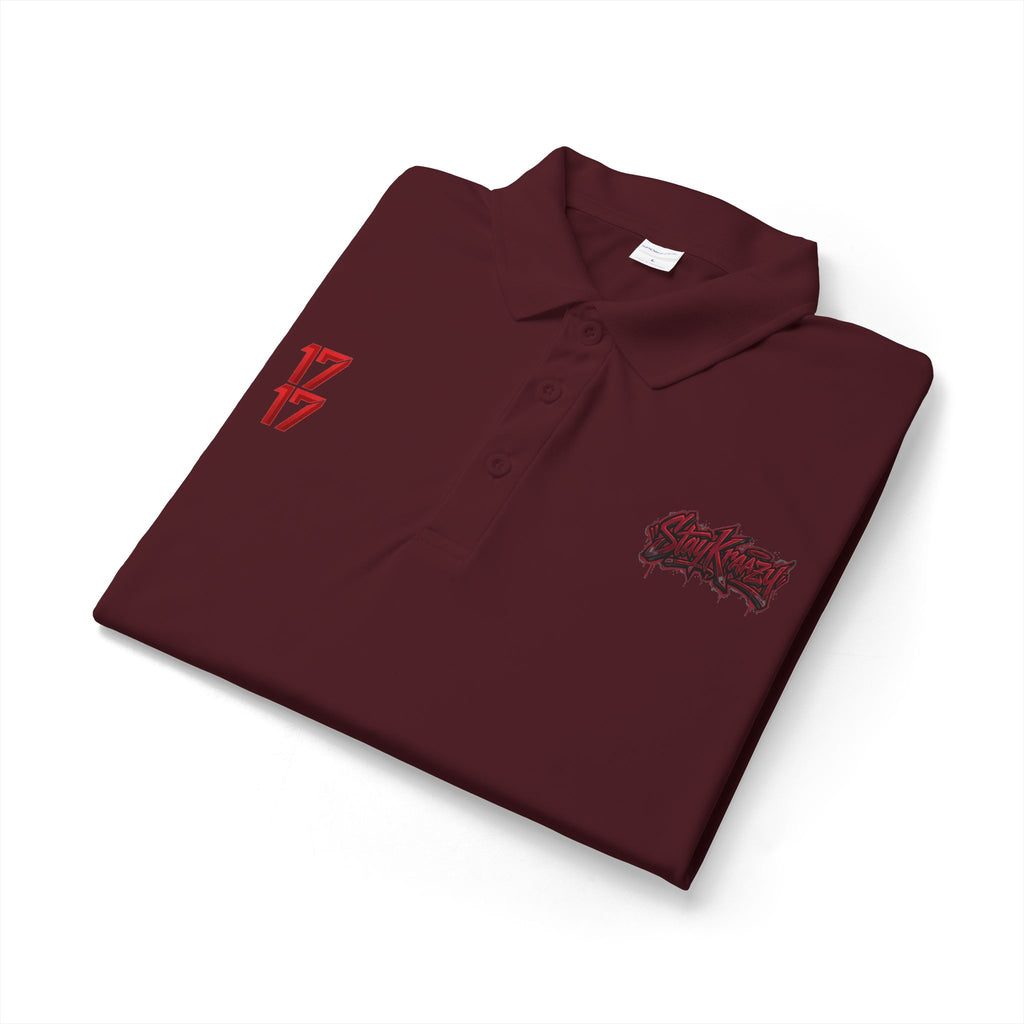 White Polo Shirt with Red '17' and Grunge Logo – Athletic Team Polo