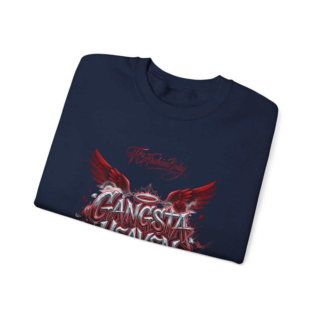 Crewneck Sweatshirt — 'Gangsta 4LsaVii' Gothic Wings Graphic