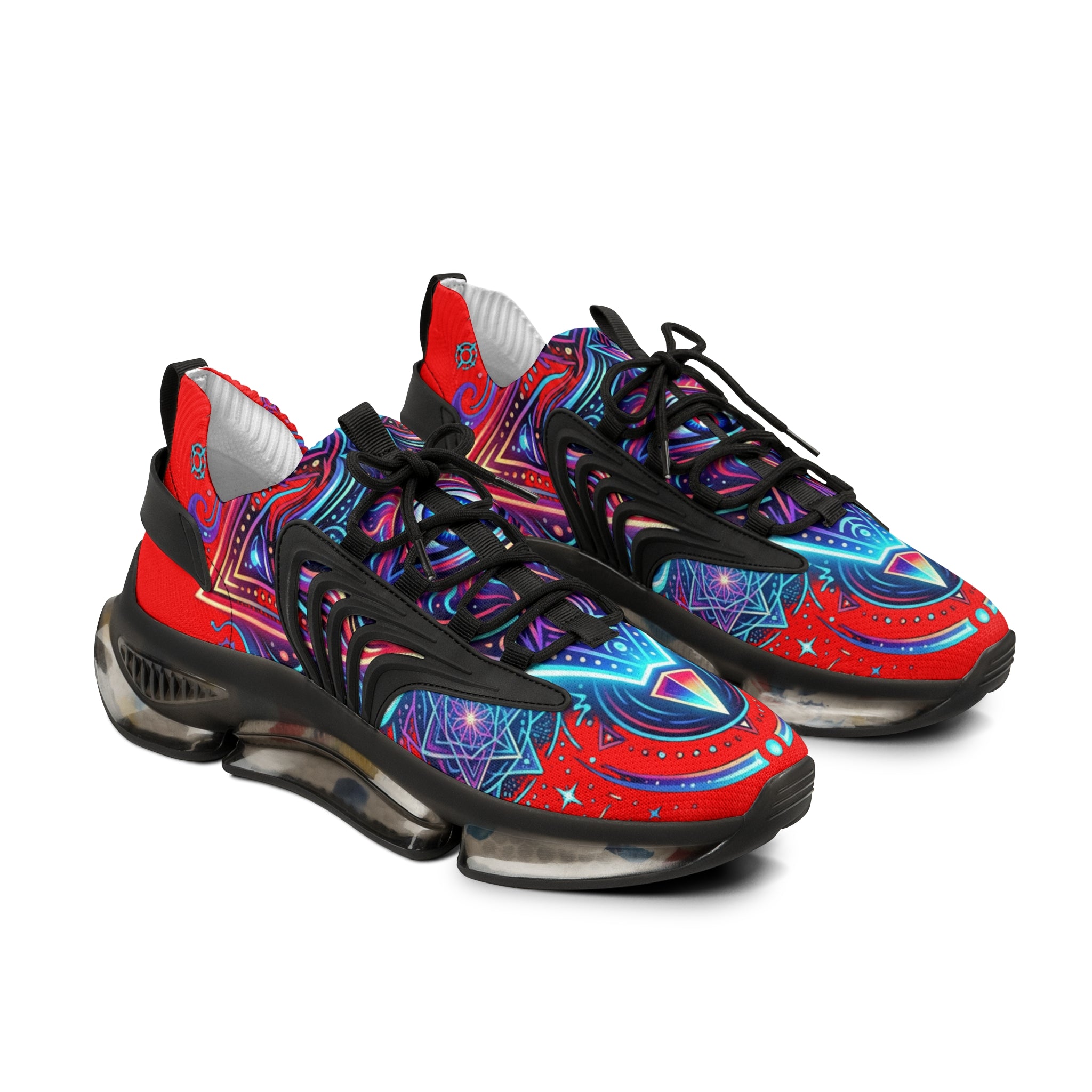 Mesh Sneakers — Bold Cosmic Geometric Print Athletic Shoes