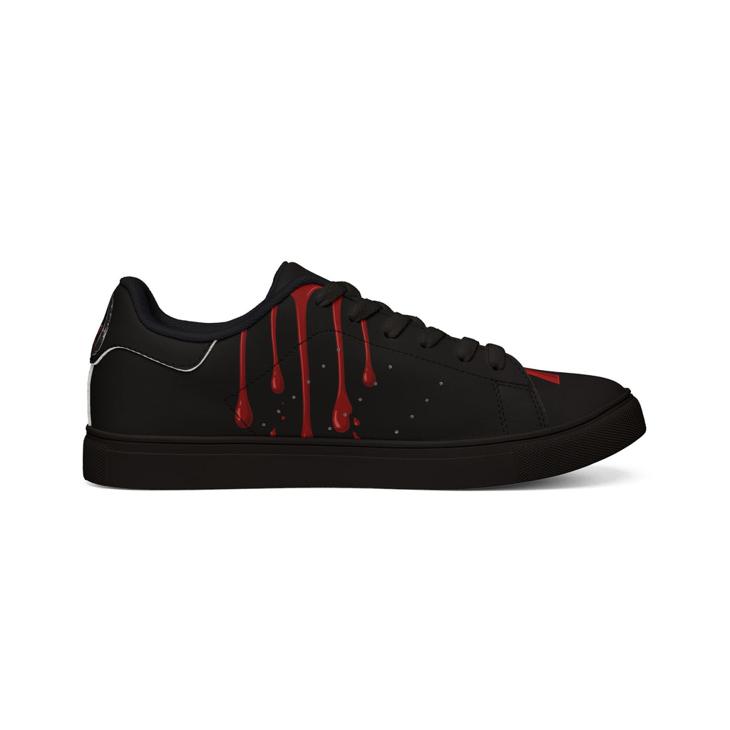 Low-Top Sneakers — Black Red Drip Graphic Leather Trainers