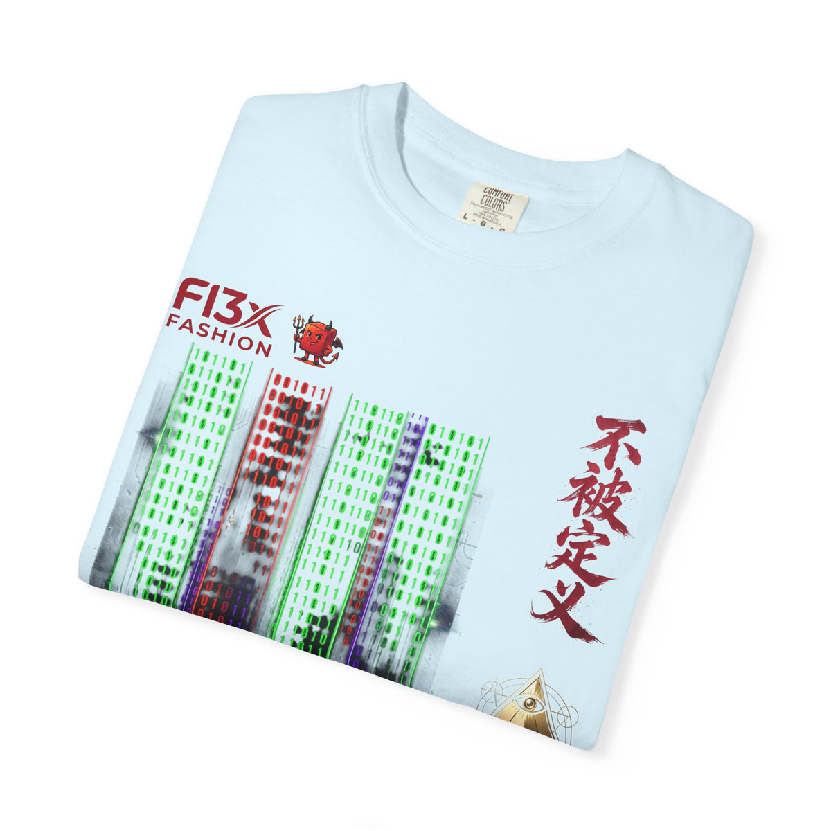 Graphic T-Shirt — Futuristic Cityscape Design with Japanese Calligraphy