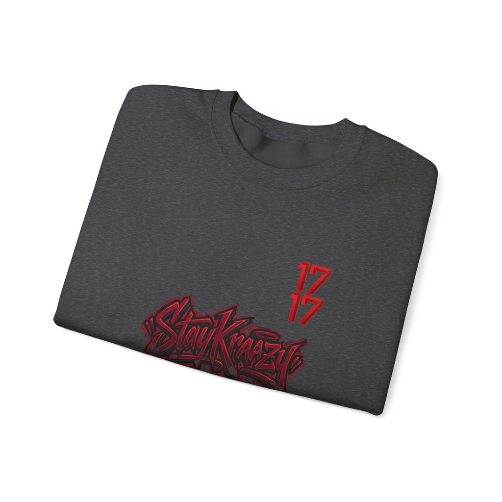 Streetwear Crewneck Sweatshirt — Graffiti 'Stay Krazy' Design with 17/17 Sleeve Accents