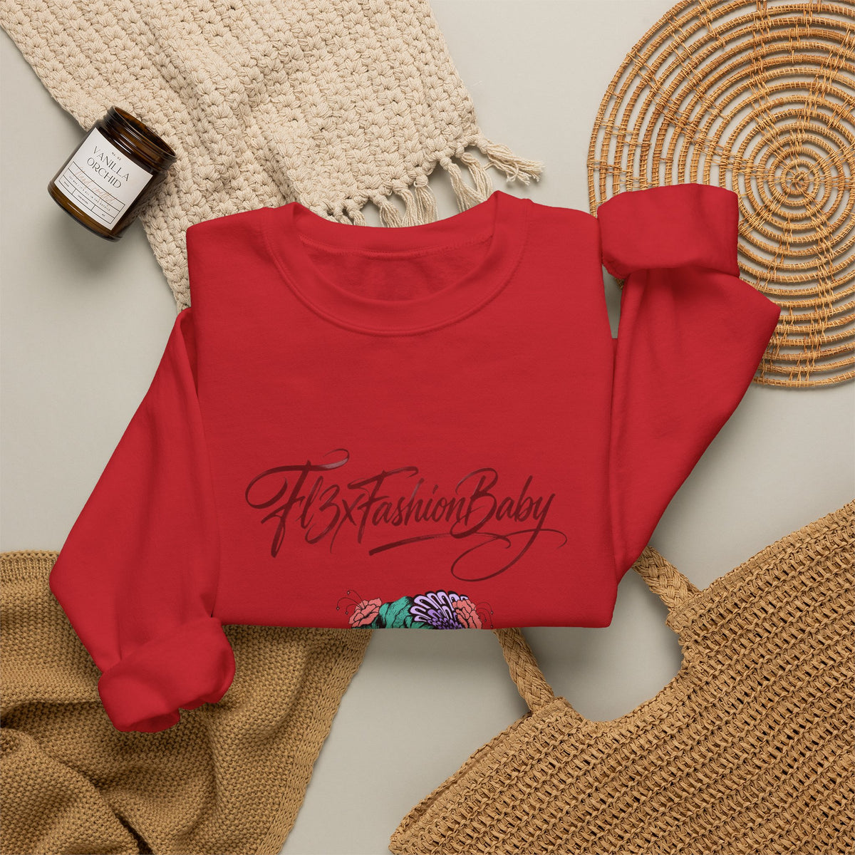 Crewneck Sweatshirt — Floral Femme Portrait “FitFashionBaby” Graphic