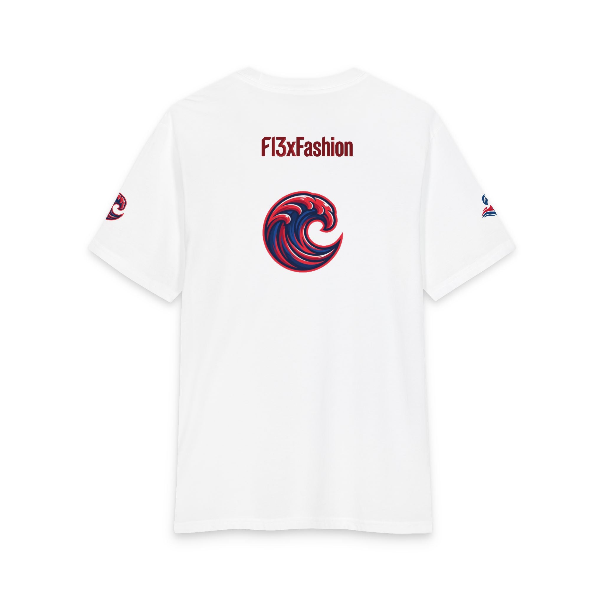 Graphic Tee — 'F13x Fashion' Red & Blue Wave Art T-Shirt
