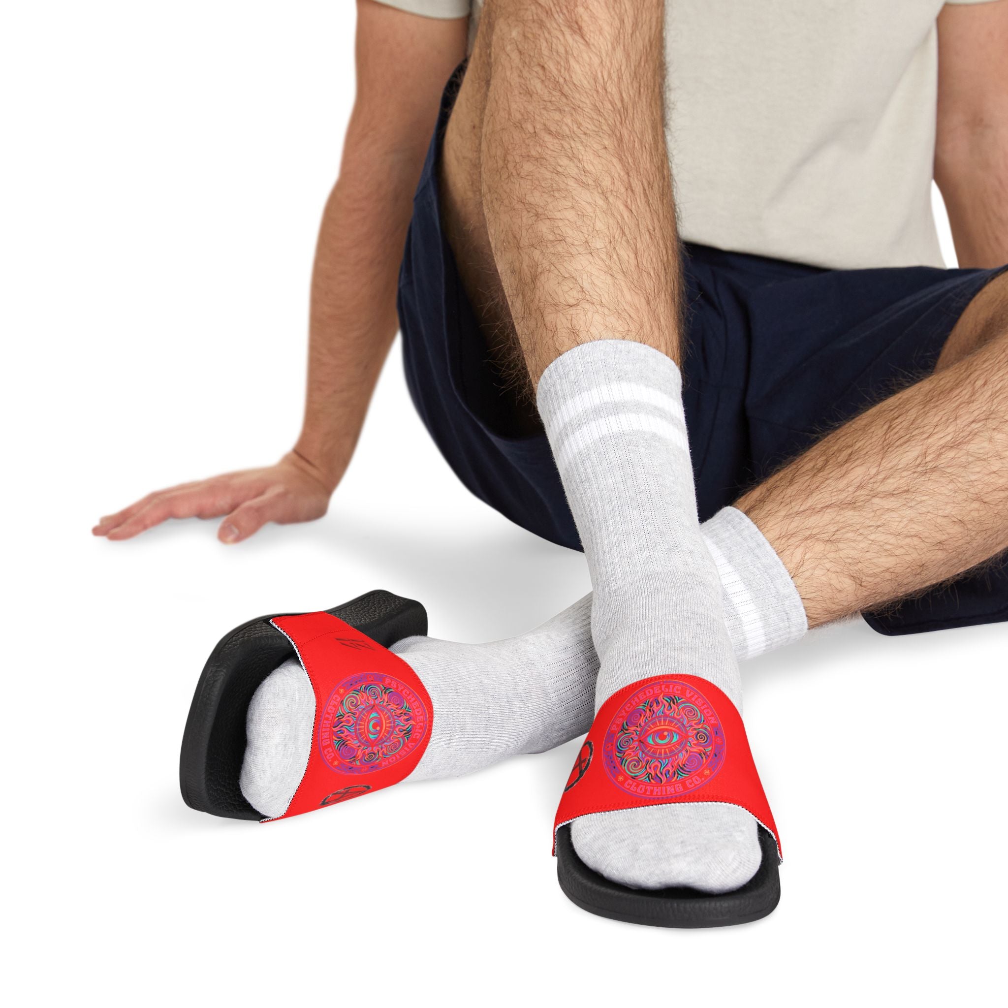Men's Red Slide Sandals with Mystical Mandala Design