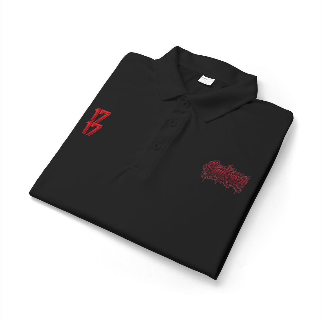 White Polo Shirt with Red '17' and Grunge Logo – Athletic Team Polo