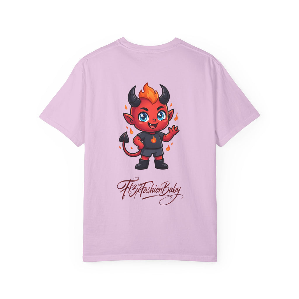 Devil Baby Graphic T-Shirt — Cute Red Demon Cartoon Tee with "FBfashionBaby" Script
