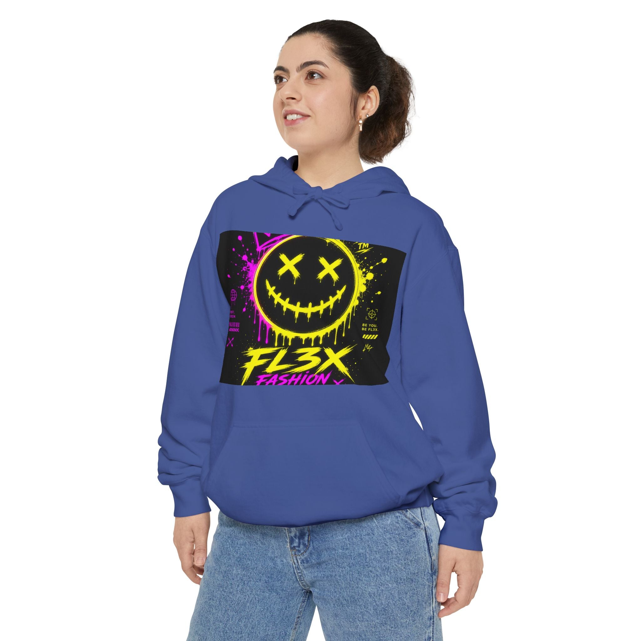 Graffiti Smiley Hoodie — FL3X Neon Streetwear Pullover
