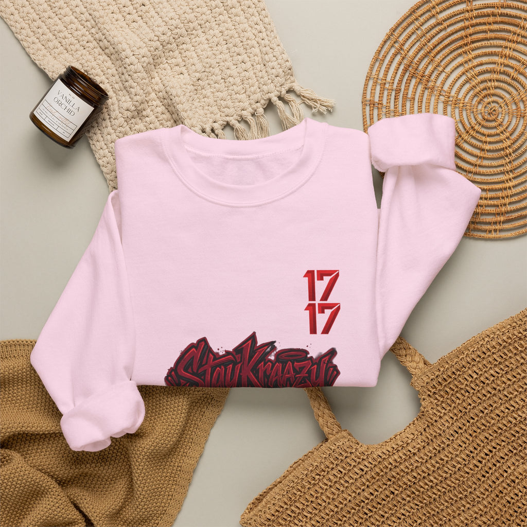 Streetwear Crewneck Sweatshirt — Graffiti 'Stay Krazy' Design with 17/17 Sleeve Accents