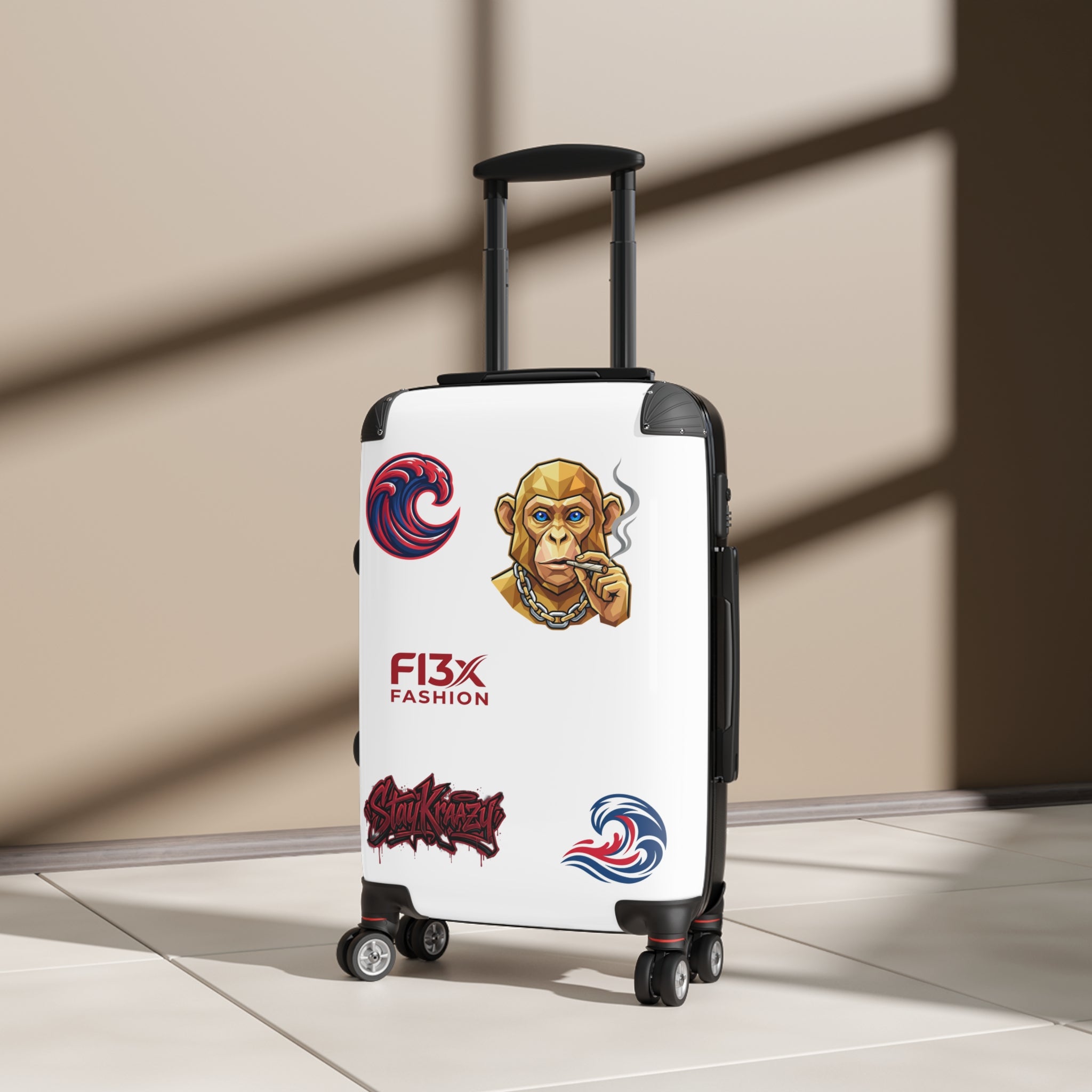 Sticker-Graphic Carry-On Suitcase — Urban Monkey Patch Travel Luggage