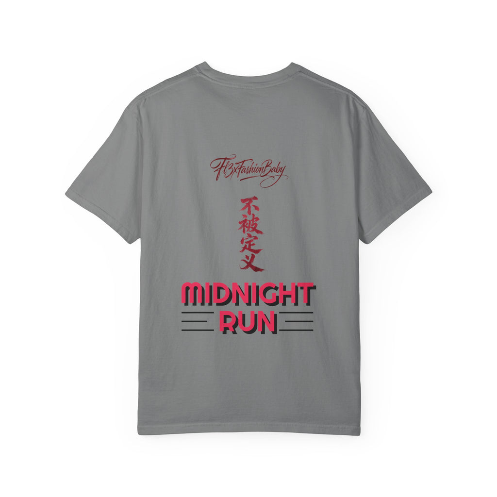 Midnight Run Tee — Vertical Japanese Script Graphic T-Shirt