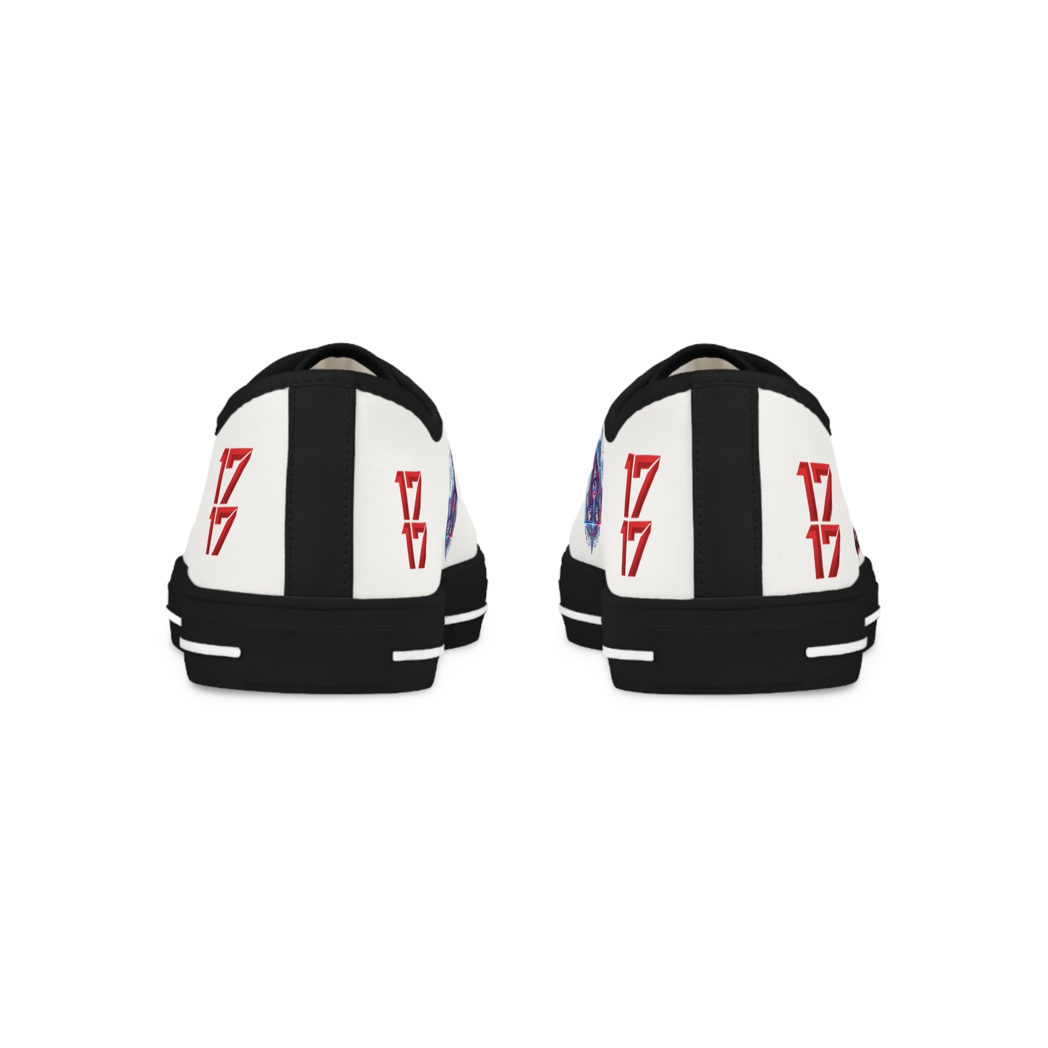 Low Top Sneakers — White Graffiti Heart & Colorful Skull Design