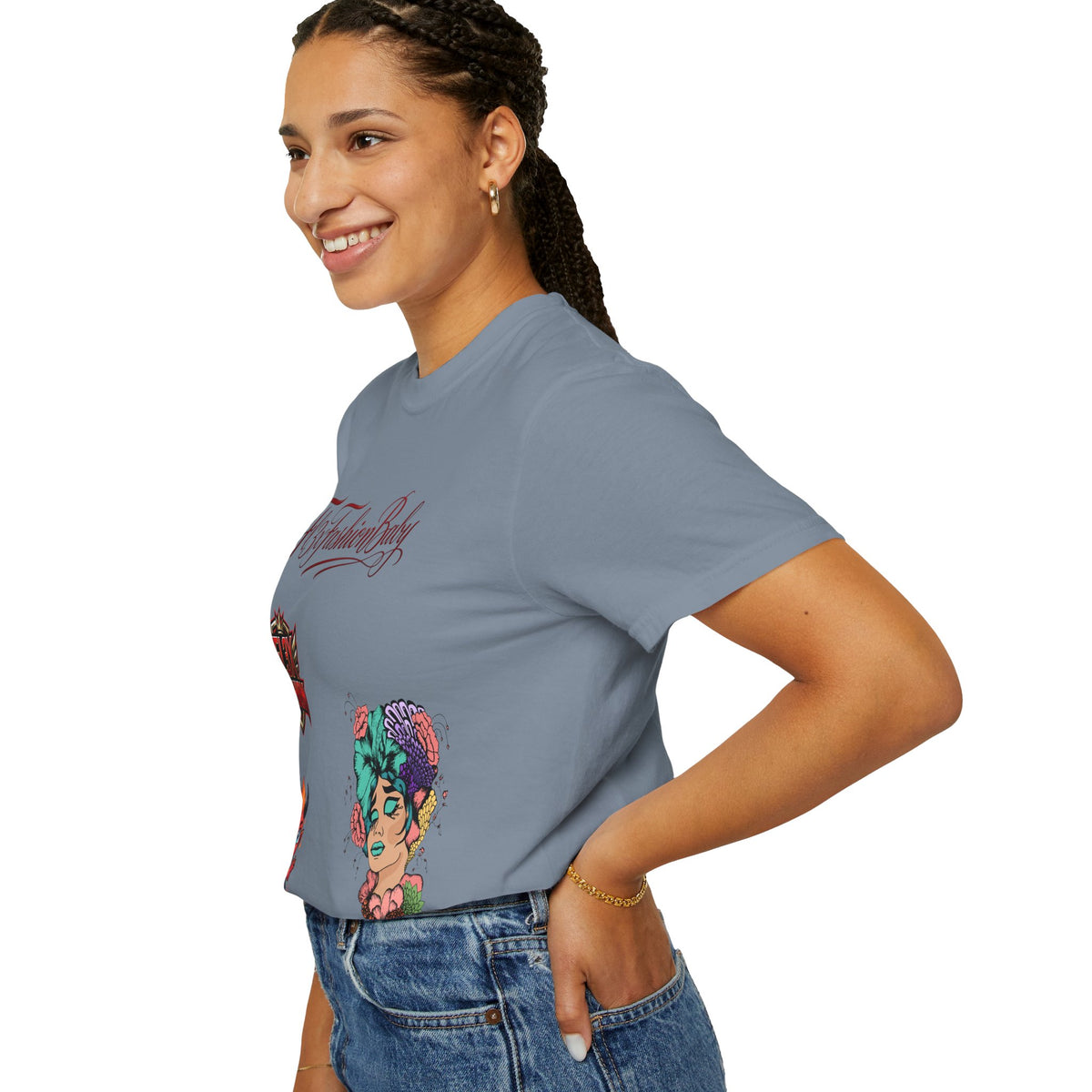 Artistic Floral Portrait T-Shirt — 'Fl3xFashionBaby' Graphic Tee