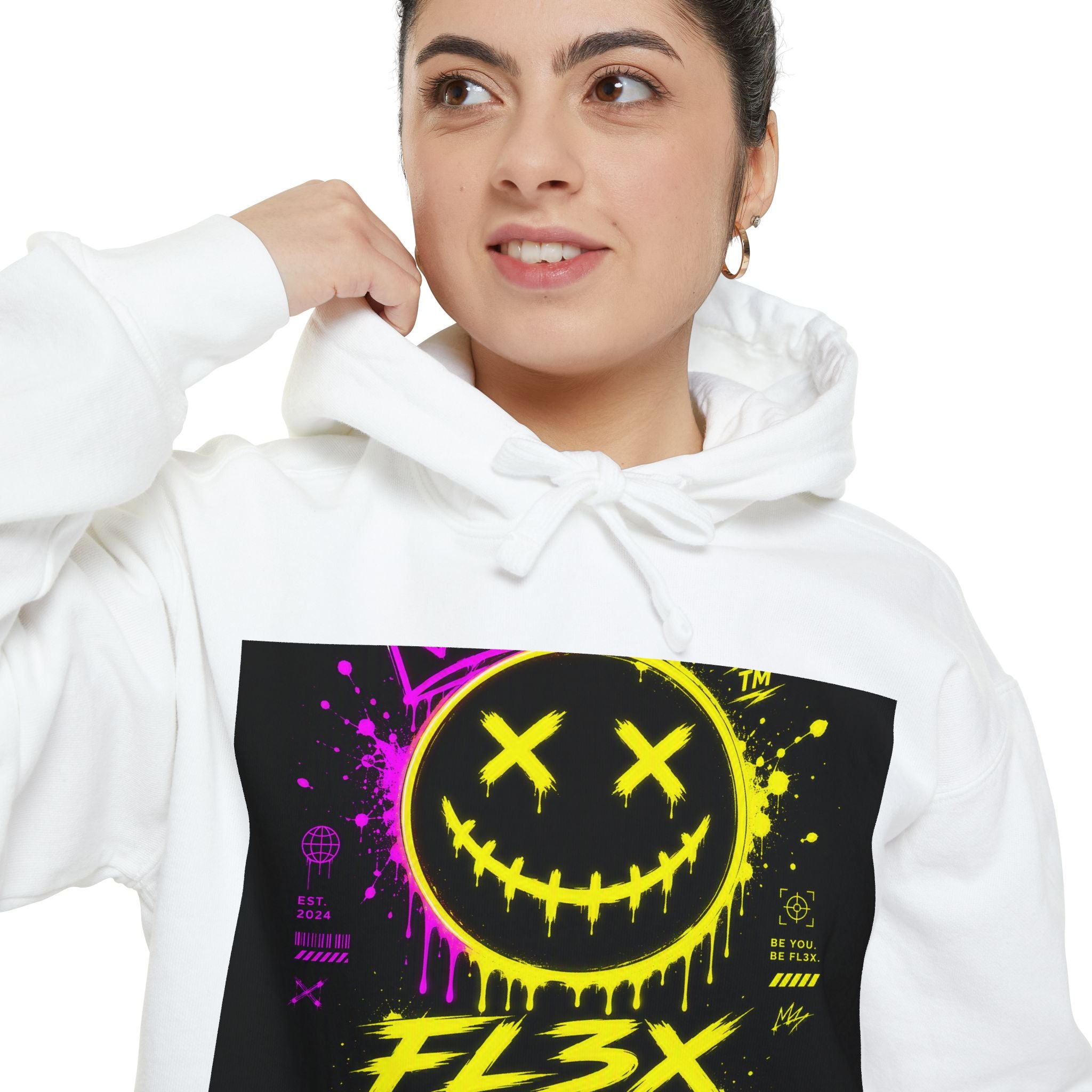 Graffiti Smiley Hoodie — FL3X Neon Streetwear Pullover