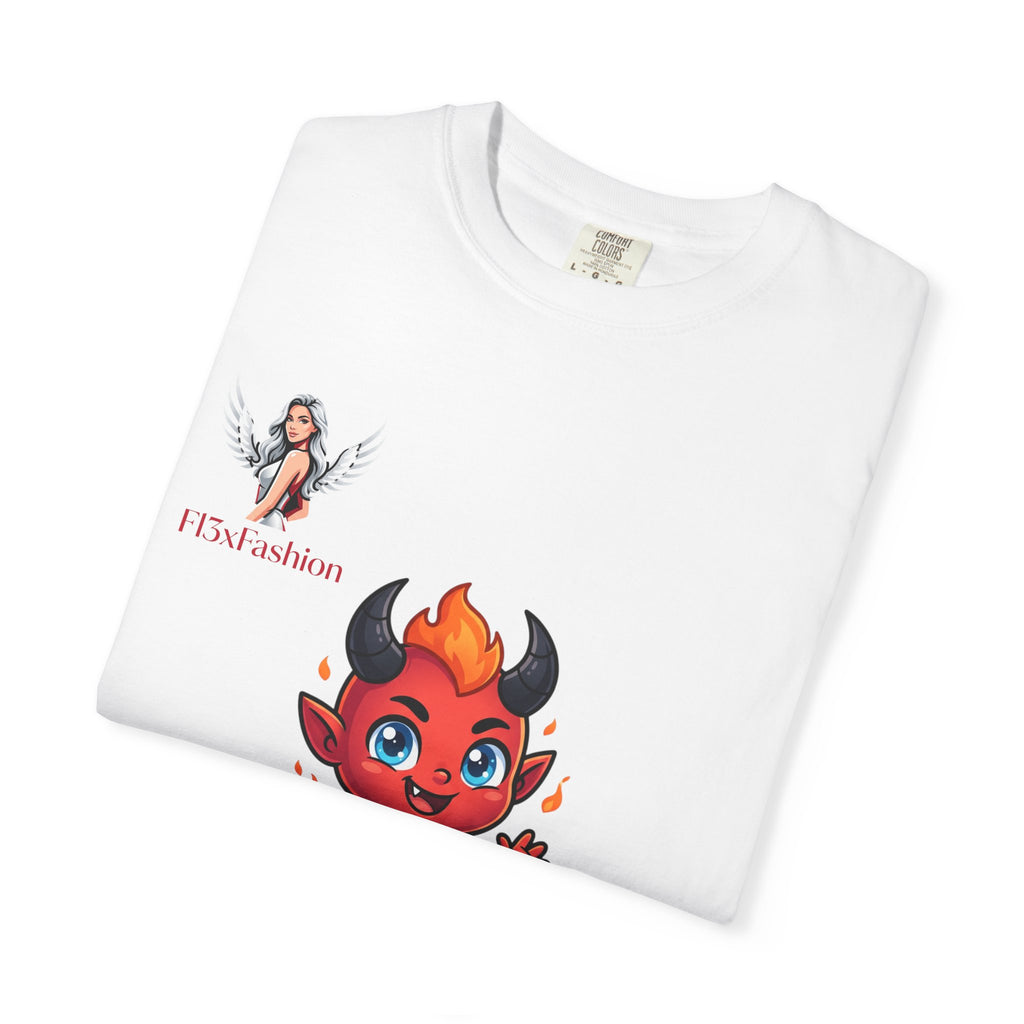 Devil Cartoon Graphic T-Shirt — Fiery Cute Demon Design