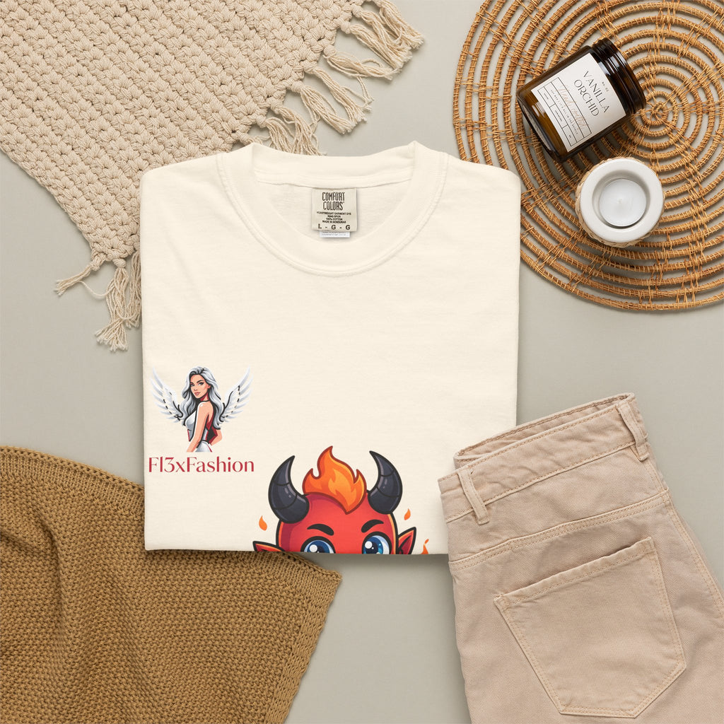 Devil Cartoon Graphic T-Shirt — Fiery Cute Demon Design