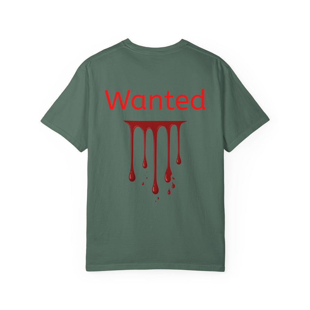 Graphic T-Shirt — Vintage Pyramid Collage with 'Wanted' Drip Design