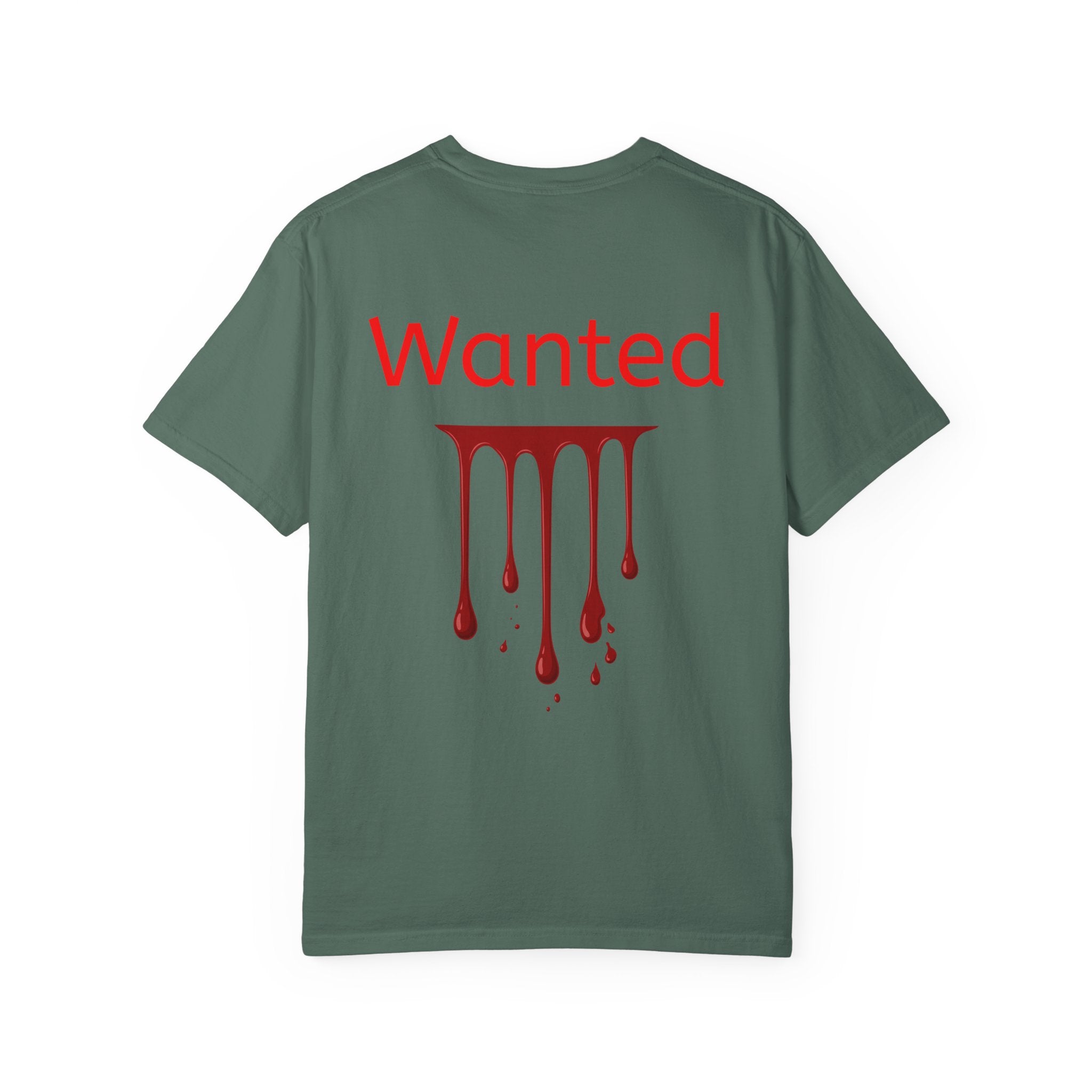 Graphic T-Shirt — Vintage Pyramid Collage with 'Wanted' Drip Design