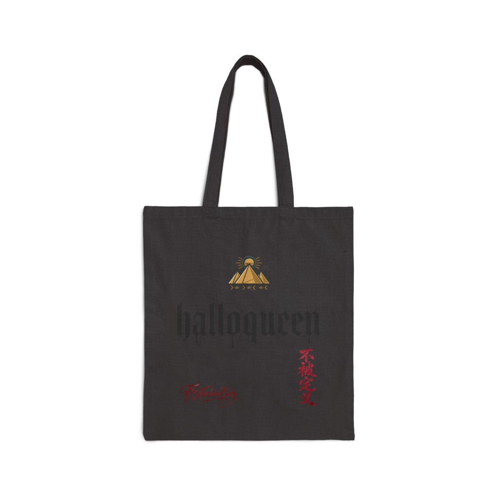 HalloQueen Cotton Canvas Tote Bag — Gothic Script Pumpkin Crown Design