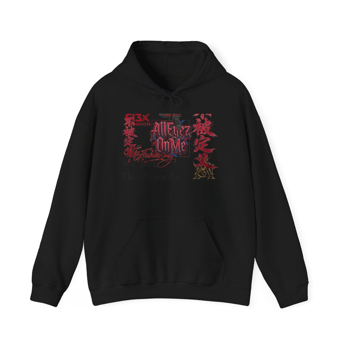 Graphic Hoodie — Asian Calligraphy & Red Ink Street Art Design