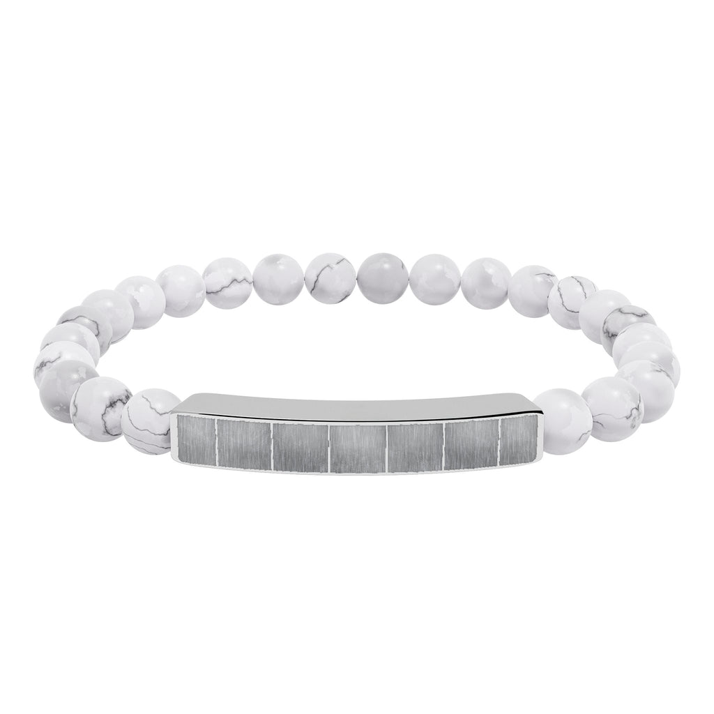 Engravable Natural Stone Bead Bracelet with Metal Bar