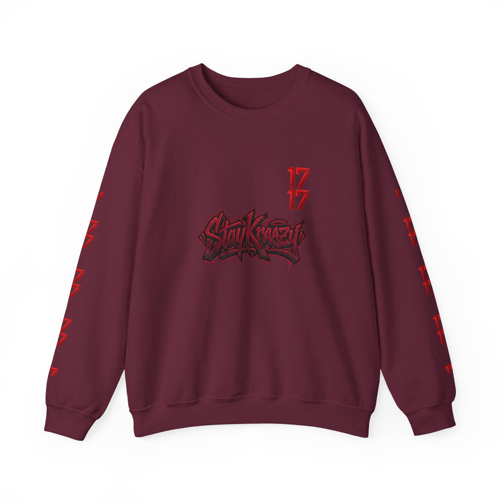 Streetwear Crewneck Sweatshirt — Graffiti 'Stay Krazy' Design with 17/17 Sleeve Accents