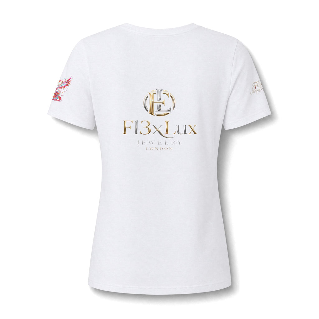 Women's V-Neck Tee — 'F13x Fashion' Floral Logo & Devil Graphic