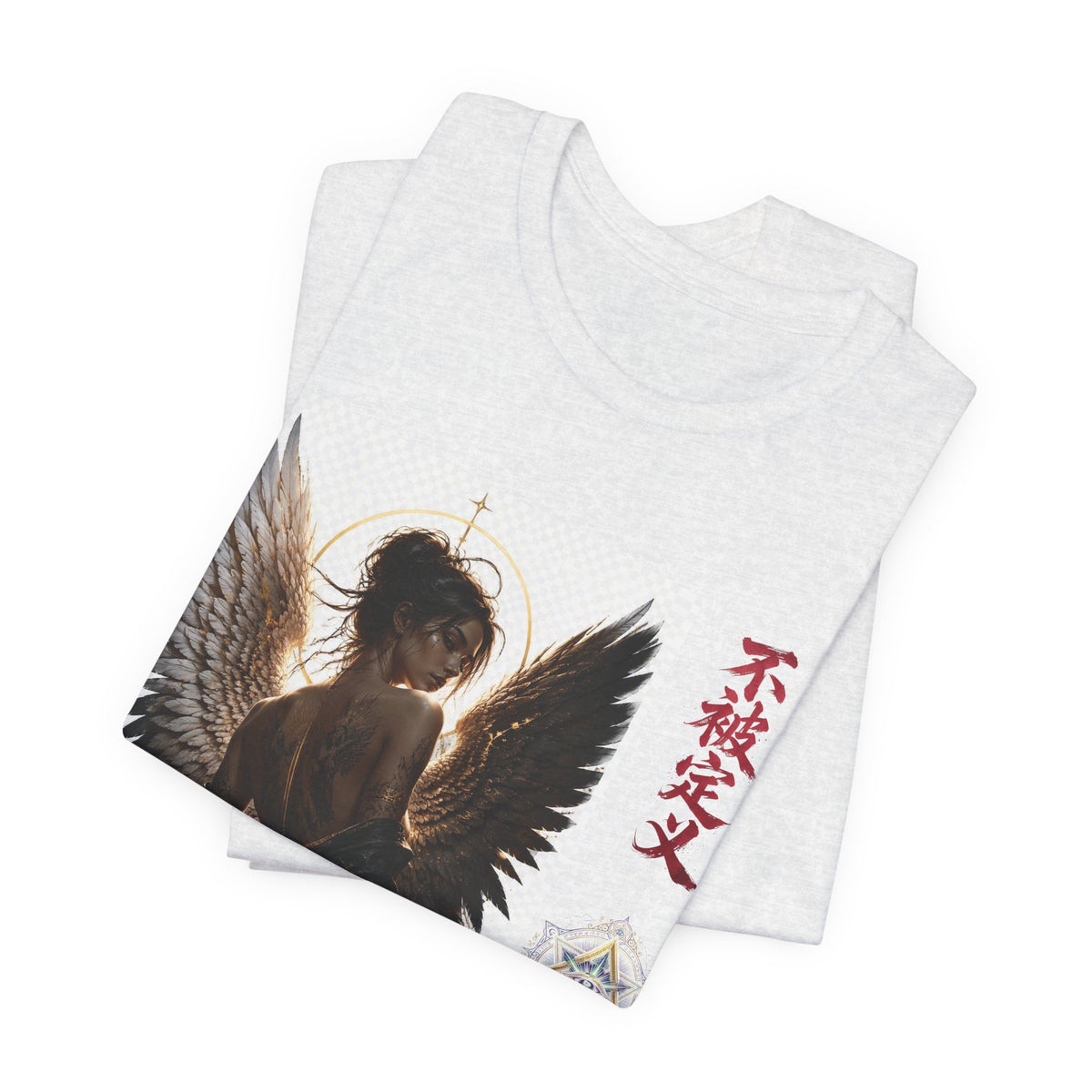 Angel Wings Graphic Tee — '不被定义' Asian-Inspired Dark Angel T-Shirt