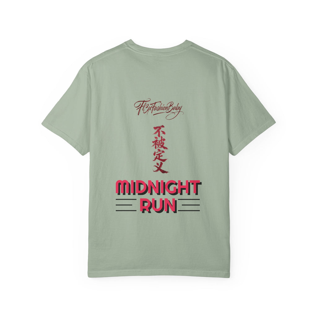 Midnight Run Tee — Vertical Japanese Script Graphic T-Shirt