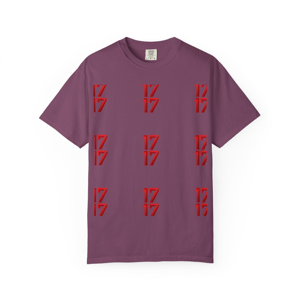 17 Pattern Graphic T-Shirt — Repeating Red Logo Tee
