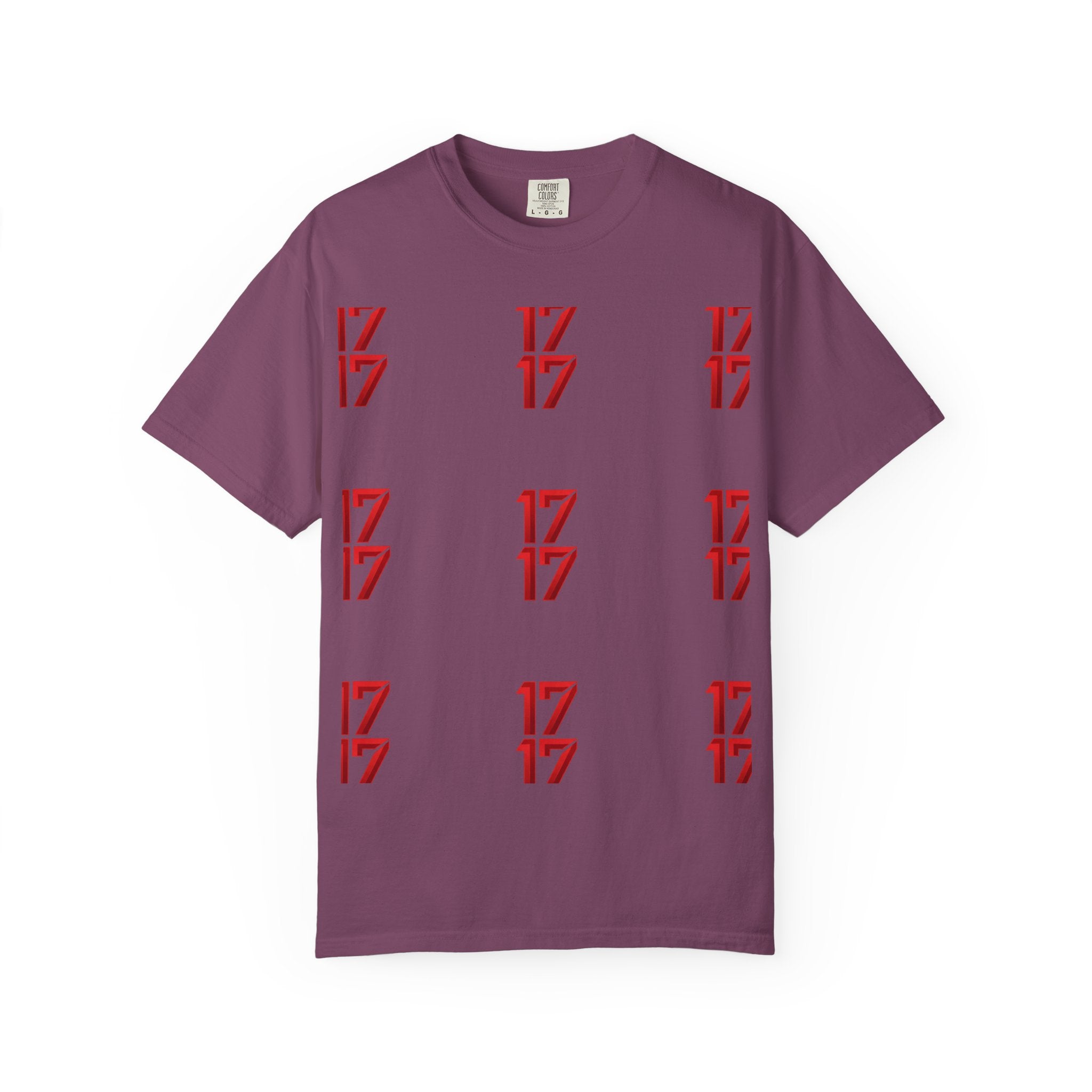 17 Pattern Graphic T-Shirt — Repeating Red Logo Tee