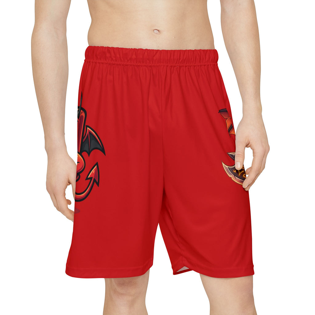 Devil Cartoon Sports Shorts — Red All-Over-Print Men’s Athletic Shorts