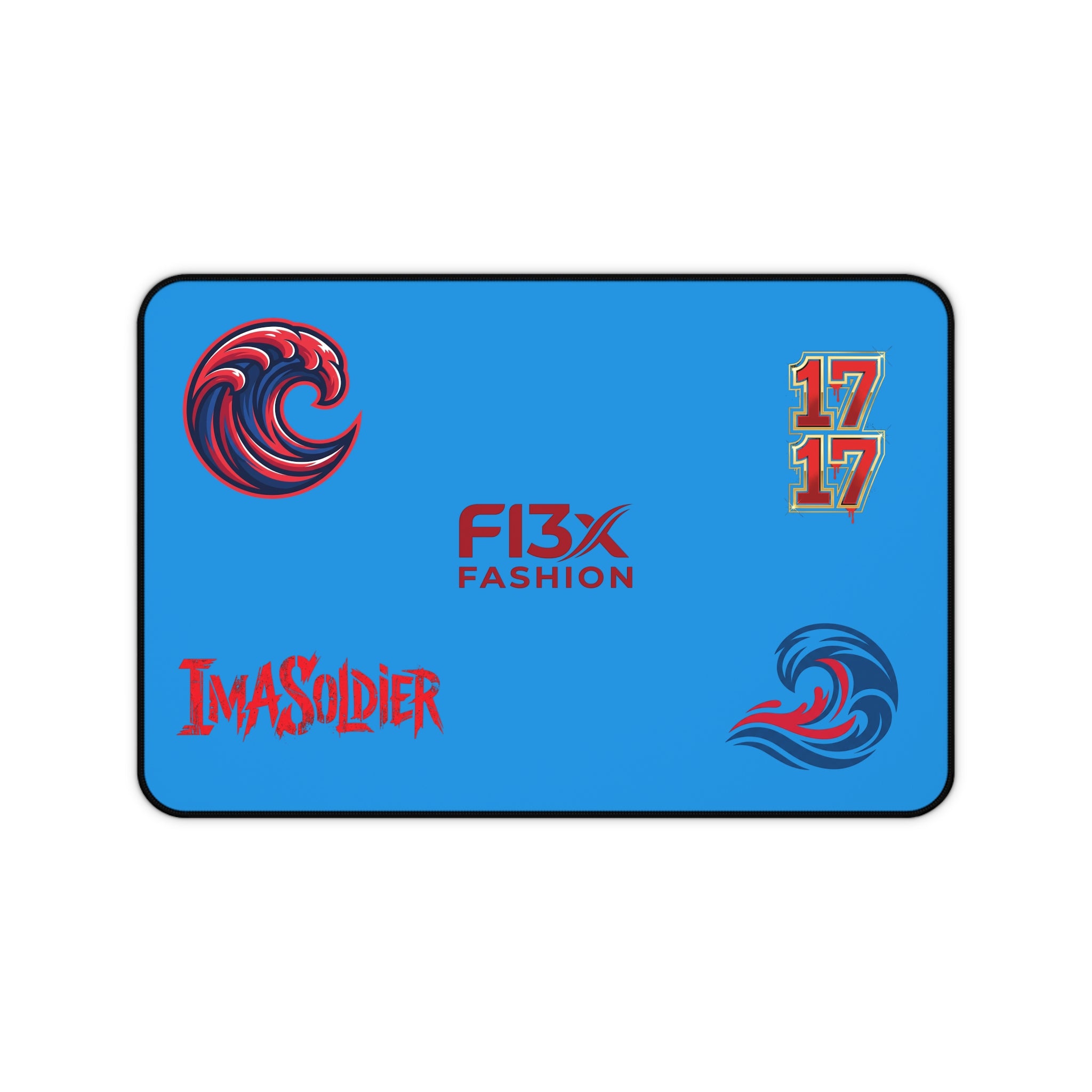 Blue Gamer Desk Mat — 'ImASoldier' & F13x Fashion Logo Mouse Pad
