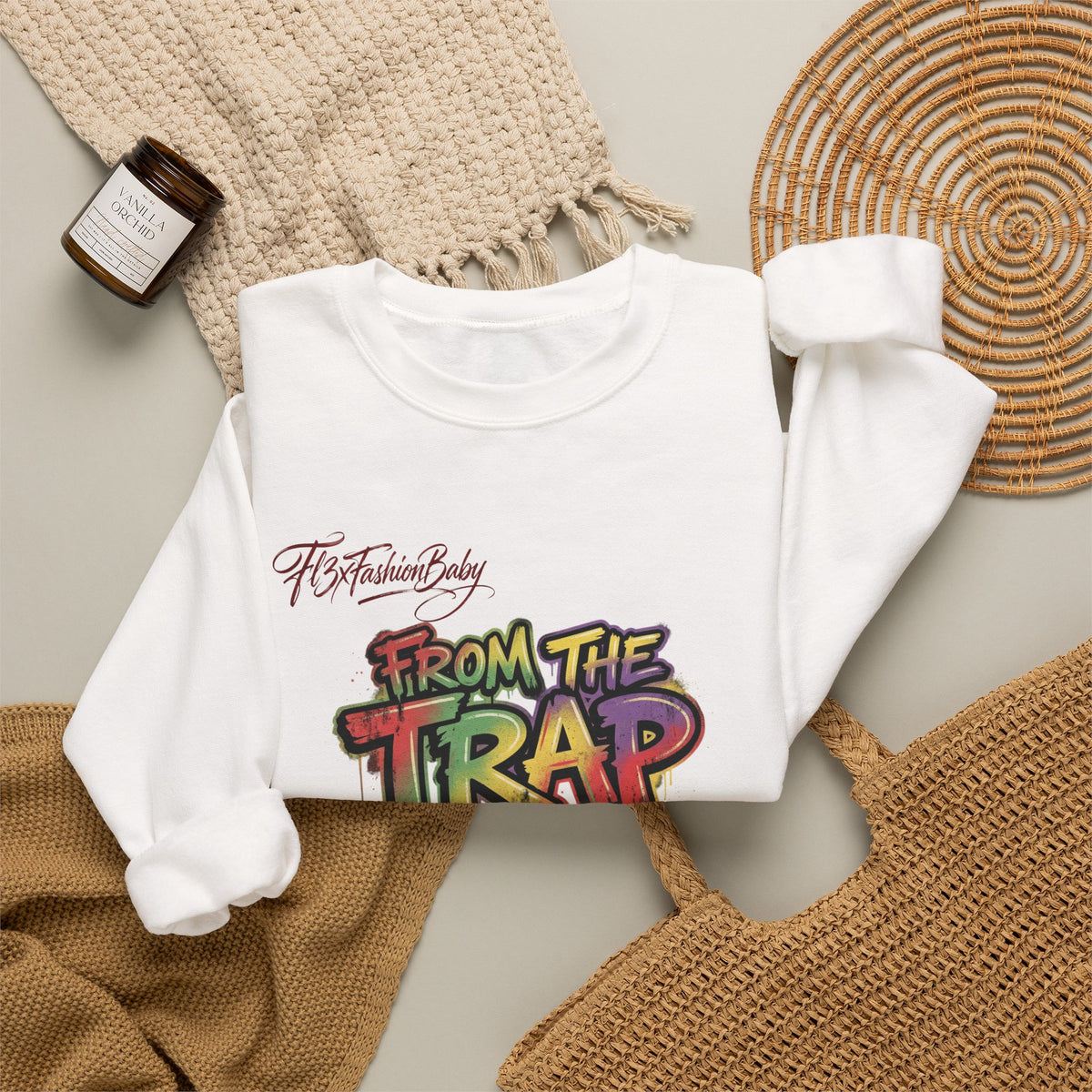 From the Trap to the Mob Crewneck Sweatshirt — Colorful Streetwear Graphic