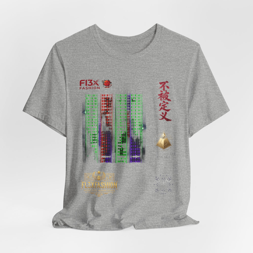 Abstract Cyber City Graphic Tee — 'Unclassified' Kanji Urban Tech T-Shirt