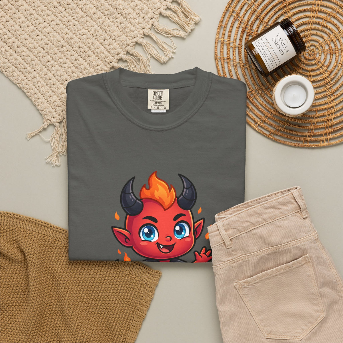 Devil Baby Graphic T-Shirt — Cute Red Demon Cartoon Tee with "FBfashionBaby" Script