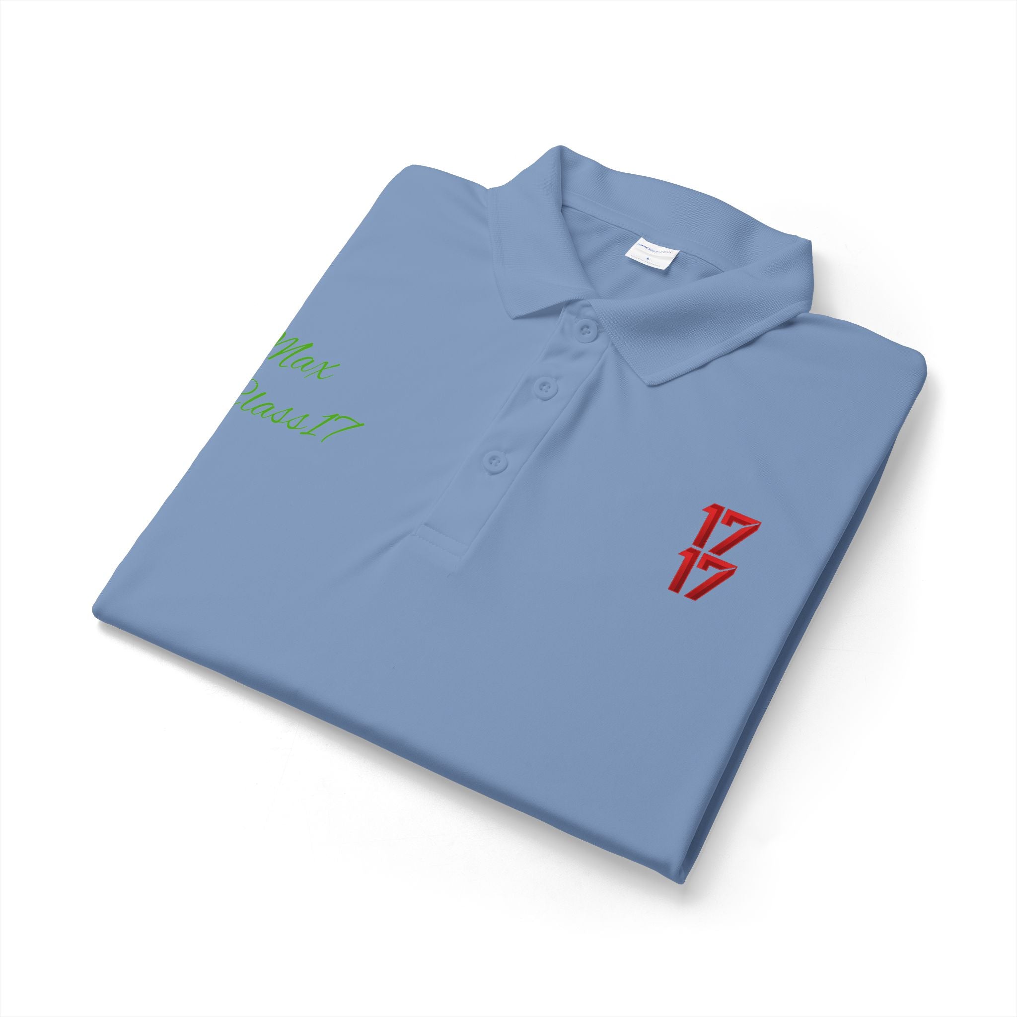 Embroidered 17/17 Polo Shirt with 'Max Crew!!' Accent