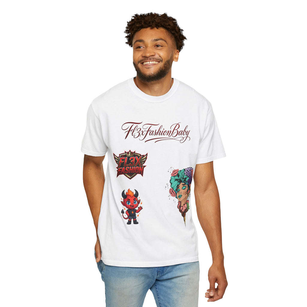 Artistic Floral Portrait T-Shirt — 'Fl3xFashionBaby' Graphic Tee