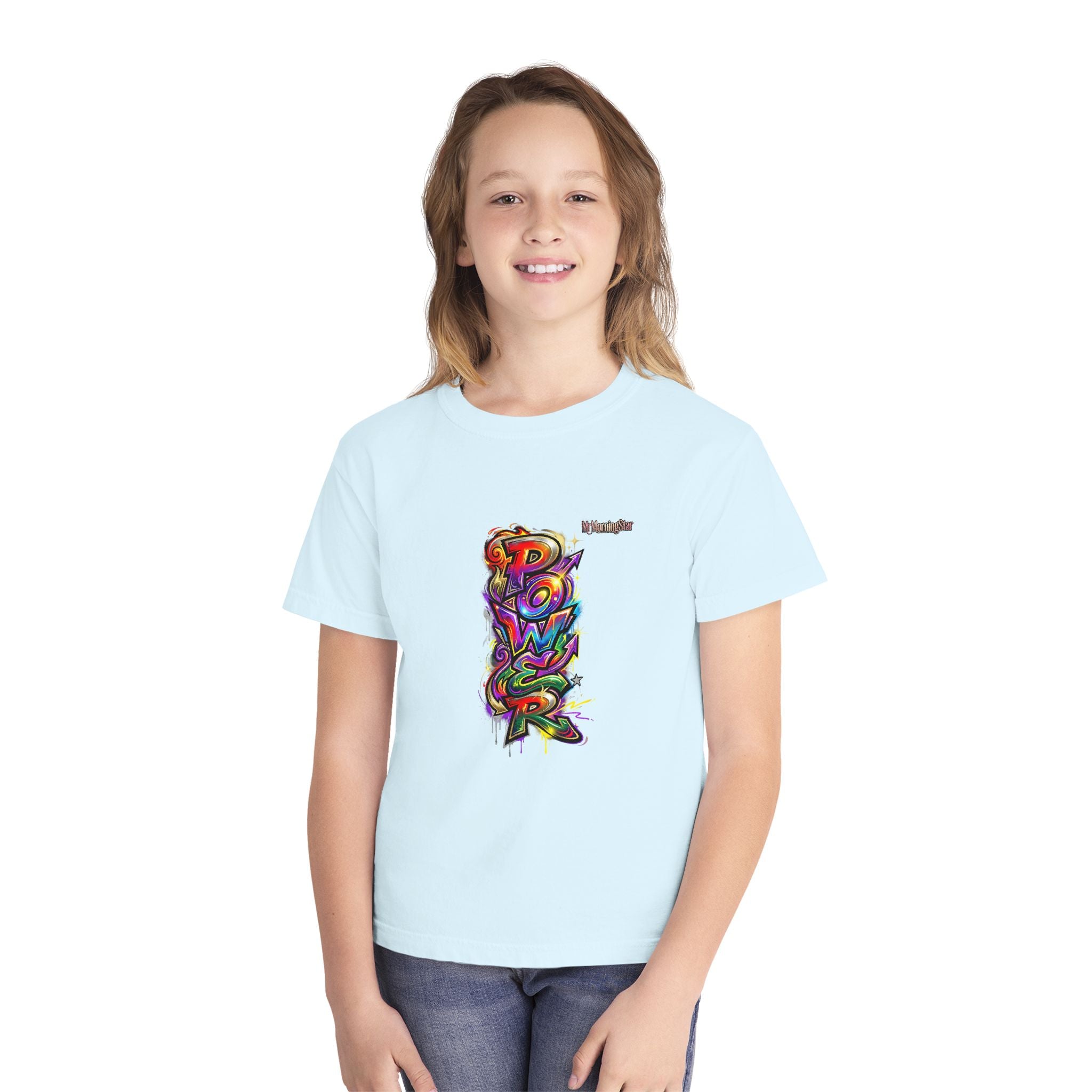 Youth Tee - Colorful 'Power' Graffiti Vertical Graphic