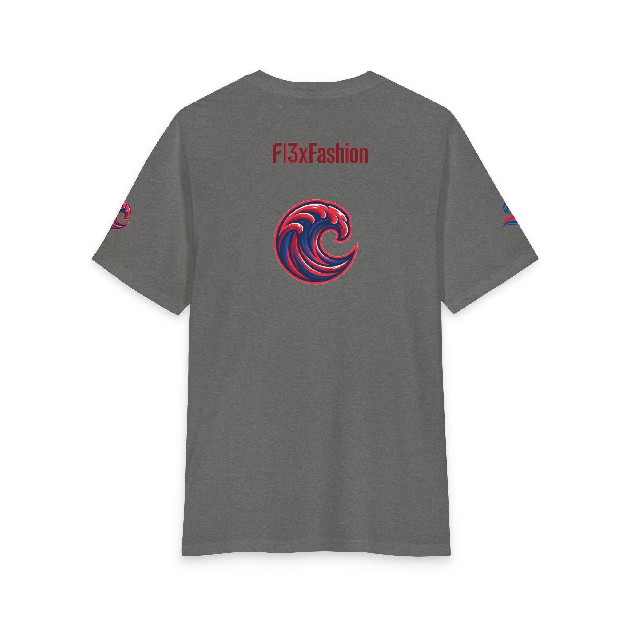 Graphic Tee — 'F13x Fashion' Red & Blue Wave Art T-Shirt