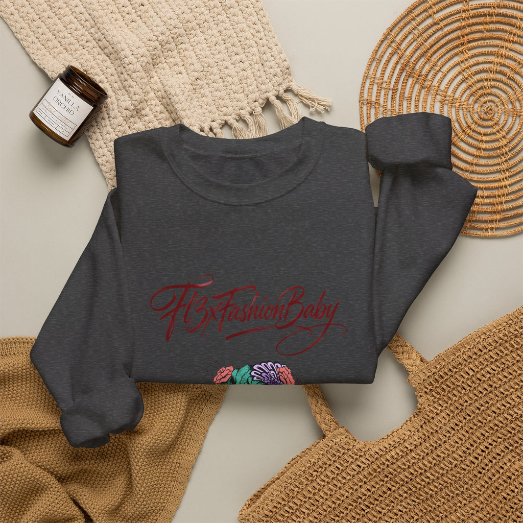 Crewneck Sweatshirt — Floral Femme Portrait “FitFashionBaby” Graphic