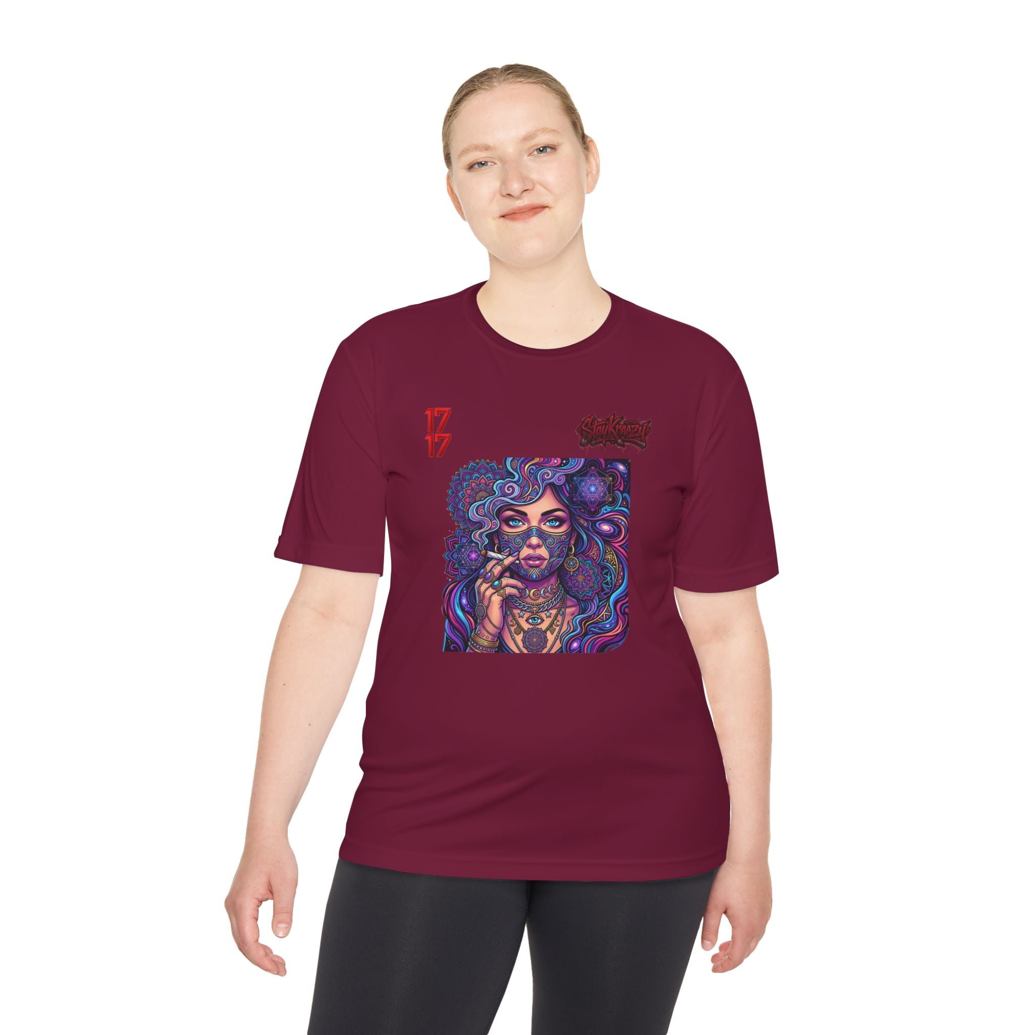 Psychedelic Woman Graphic Tee — Retro Cosmic Portrait Moisture‑Wicking Shirt